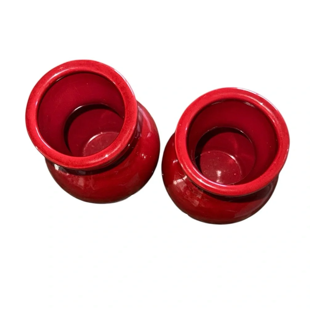 Crate & Barrel Set of 2 Small Red Vases, NWT